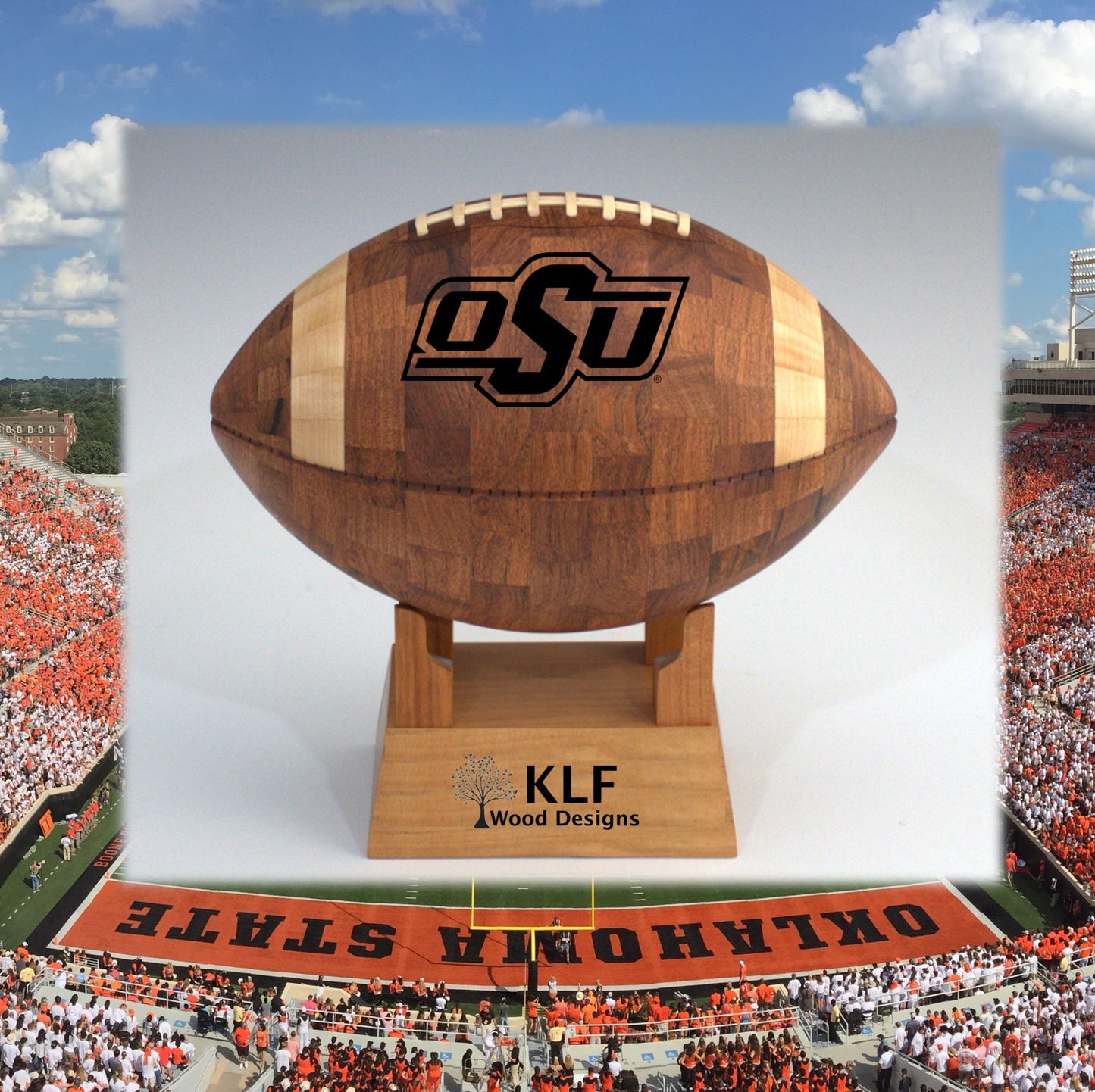 Oklahoma State University Handcrafted Wooden Football – Custom Sports Gift & Collector’s Keepsake