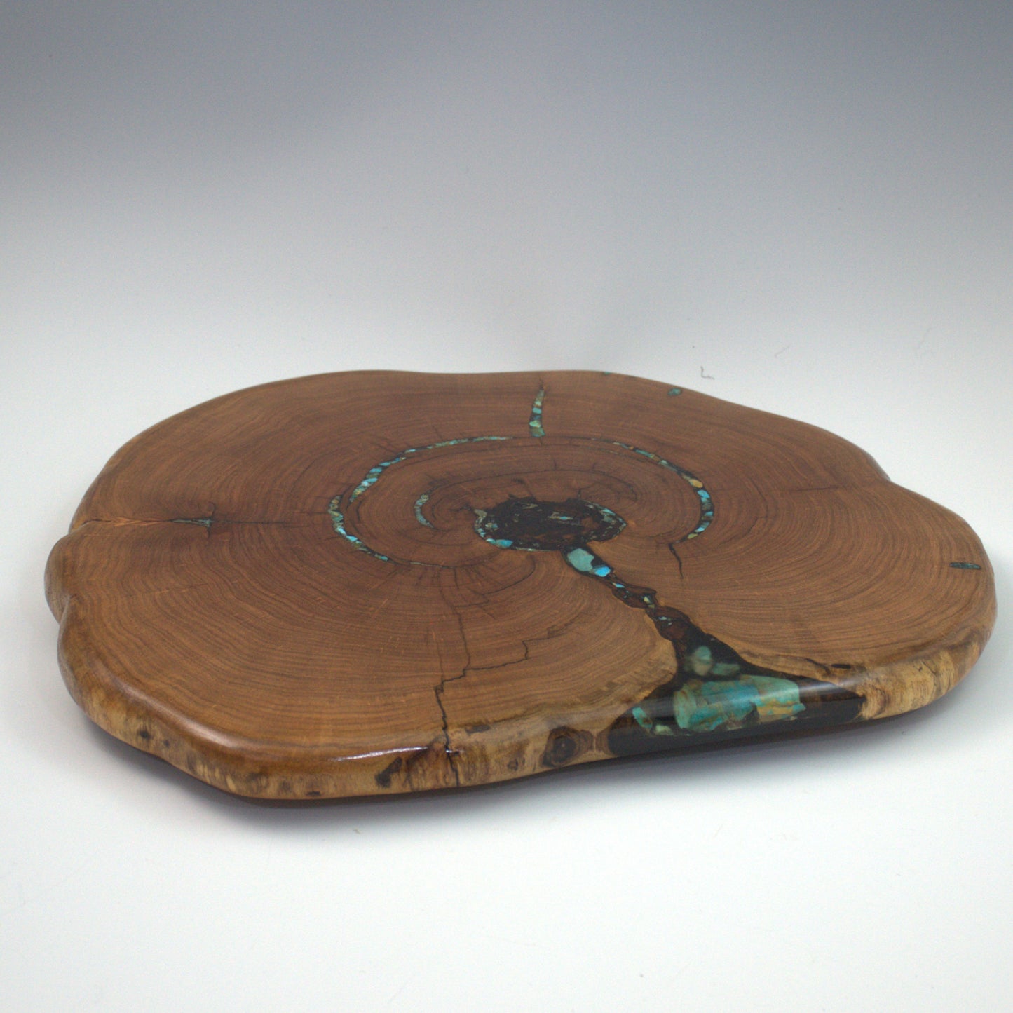 Custom Mesquite Lazy Susan with Turquoise Inlay