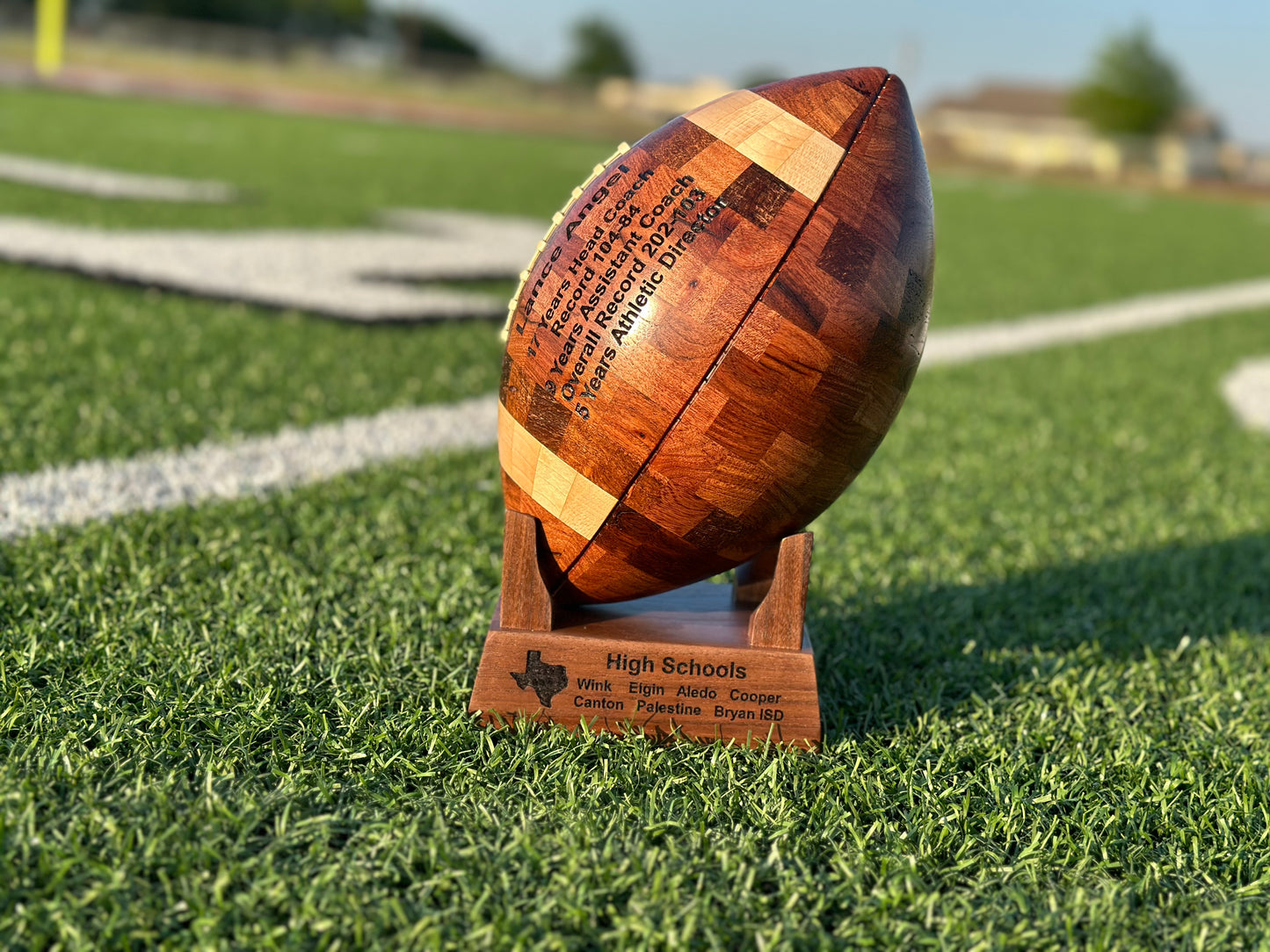 Handcrafted Wooden Football – Personalized High School Edition & Team Gifts