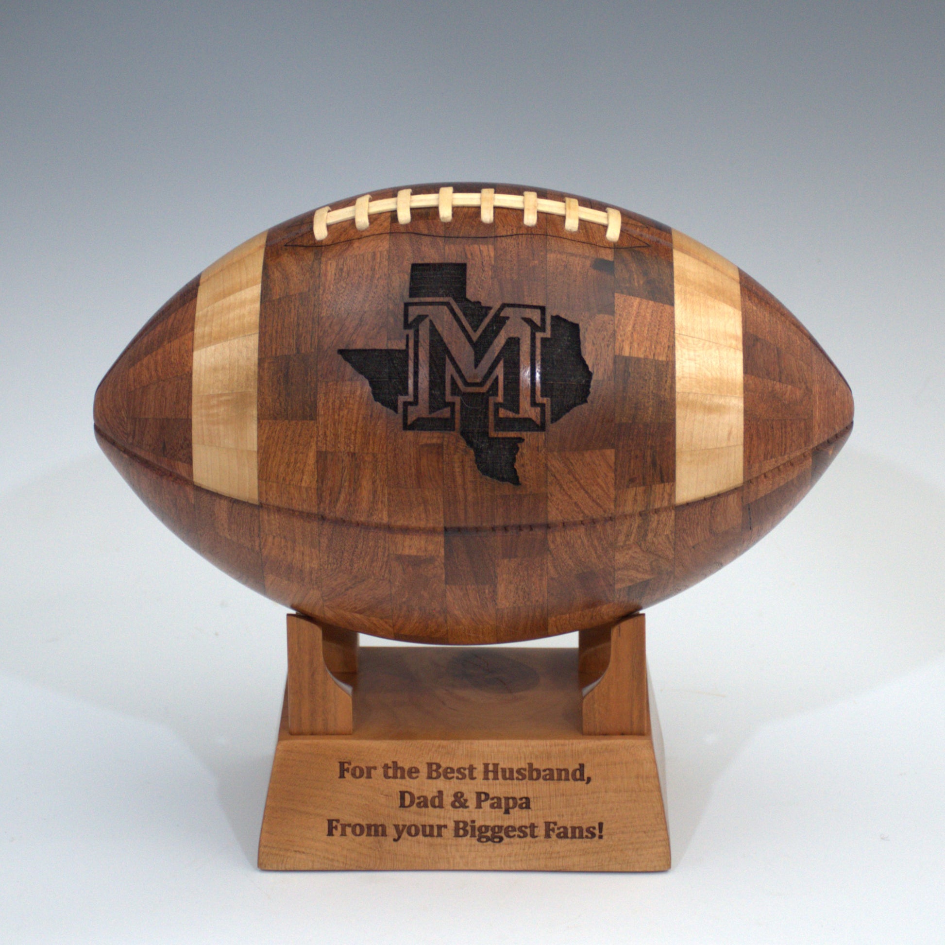 Wooden football with Texas design and custom