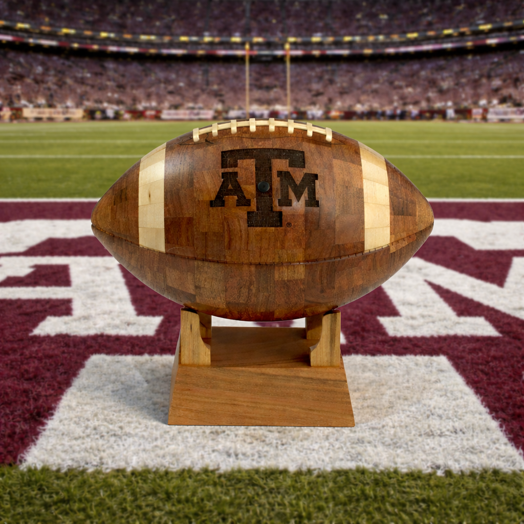 Texas A&M Handcrafted Wooden Football – Custom Sports Gift & Collector’s Keepsake