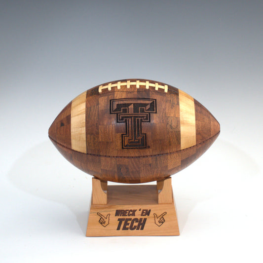 Texas Tech University Handcrafted Wooden Football – Custom Sports Gift & Collector’s Keepsake