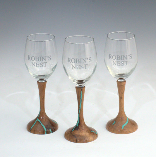 Custom Handcrafted Wood Stem Wine Glasses (Set of 3)
