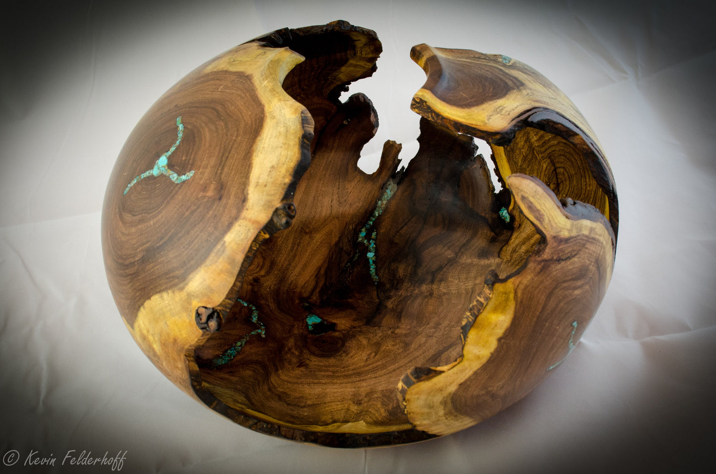 Handcrafted Mesquite Root Vase with Turquoise Inlay – Unearthed in Texas